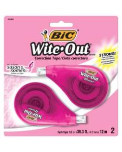 BIC Wite-Out Brand EZ Correct Correction Tape, Supports Susan G. Komen, 39 5/16ft, White, Pack Of 2