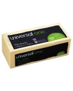 Universal Sticky Notes, 1 1/2in x 2in, 30% Recycled, Yellow, 100 Sheets Per Pad, Pack Of 12 Pads