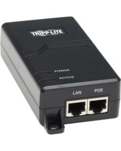 Tripp Lite Gigabit Midspan PoE+ Injector Active IEEE 802.3at/802.3af 1-Port - 120 V AC, 230 V AC Input - Ethernet Input Port(s) - Ethernet Output Port(s) - Surface-mountable - Black