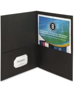 Business Source Letter Recycled Pocket Folder - 8 1/2in x 11in - 125 Sheet Capacity - 2 Inside Front & Back Pocket(s) - Paper - Black - 35% - 25 / Box