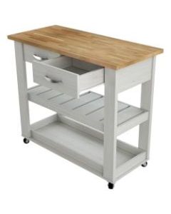 Inval 2-Drawer 2-Shelf Mobile Kitchen Cart, 34-5/16inH x 18-1/8inW x 39-7/16inD, Teak/Washed Oak