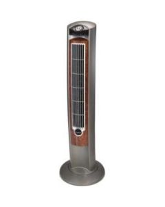 Lasko Wind Curve Tower Fan with Remote Control - 3 Speed - Oscillating, Timer, Carrying Handle, Night Mode - 42.5in Height x 13in Width - Plastic Base - Gray