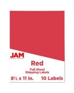JAM Paper Full-Page Mailing And Shipping Labels, 337628603, 8 1/2in x 11in, Red, Pack Of 10