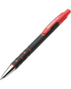 SKILCRAFT AbilityOne Rubberized Retractable Ballpoint Pens, Fine Point, Black Barrel, Red Ink, Box Of 12 Pens
