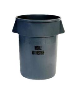 Rubbermaid BRUTE Round Plastic Trash Can With Inedible Label, 44 Gallons, Gray