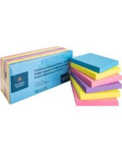 Business Source 3x3 Extreme Colors Adhesive Notes - 100 - 3in x 3in - Square - Assorted - Repositionable, Solvent-free Adhesive - 12 / Pack