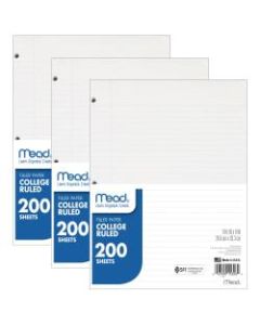Mead Notebook Filler Paper, 8in x 10-1/2in, College Ruled, 200 Sheets Per Pack, Case Of 3 Packs