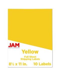 JAM Paper Full-Page Mailing And Shipping Labels, 337628610, 8 1/2in x 11in, Yellow, Pack Of 10