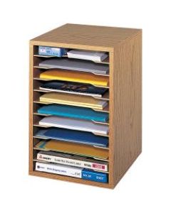 Safco Vertical Desk Top Sorter, 11 Compartment, 16in H x 10-3/4" W x 12in D, Medium Oak