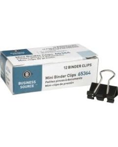 Business Source Fold-back Binder Clips - Mini - 0.6in Width - 0.25in Size Capacity - 12 / Dozen - Black - Steel
