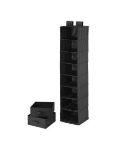 Honey-Can-Do 8-Shelf Hanging Vertical Closet Organizer With 2-Pack Drawers, 54inH x 12inW x 12inD, Black