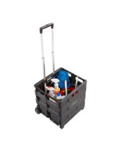 Safco Stow Away Folding Caddy - Telescopic Handle - 50 lb Capacity - 2 Casters - 16.5in Width x 14.5in Depth x 39in Height - Black, Silver