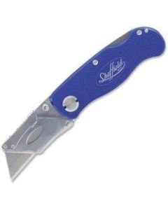 Sheffield Great NeckLockback Utility Knife - 0.7in Height x 4in Width - Aluminum Handle - Blue