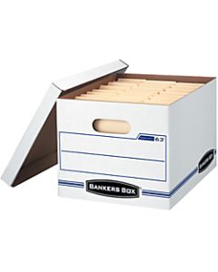 Bankers Box Easylift Standard-Duty Storage Boxes With Lift-Off Lids And Built-In Handles, Letter/Letter Size, 12in x 12in x 10in, White/Blue, 12/Pack