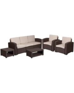 Flash Furniture 5-Piece Outdoor Faux-Rattan Sofa, Chair and Table Set, Chocolate Brown