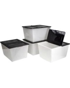 Storex Storage Totes With Folding Lids, 16 Gallons, 22-3/4in x 18-1/4in x 12-7/8in, Frost/Black, Pack Of 4 Totes