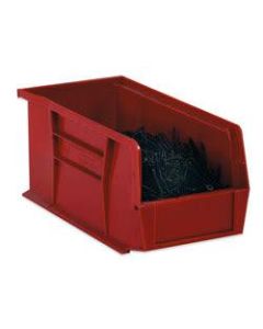 B O X Packaging Plastic Stackable Bin Boxes, Small Size, 7 3/8in x 4 1/8in x 3in, Red, Case Of 24