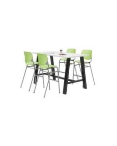 KFI Midtown Bistro Table With 4 Stacking Chairs, 41inH x 36inW x 72inD, Designer White/Lime Green