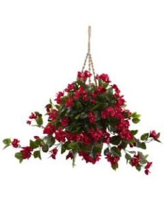 Nearly Natural 28inH Artificial Bougainvillea With Hanging Basket, Red/Brown