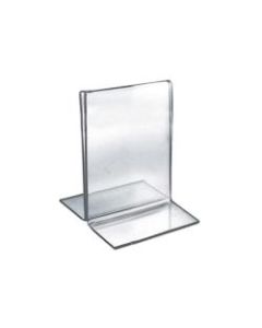 Azar Displays Double-Foot 2-Sided Acrylic Sign Holders, 5inH x 3-1/2inW x 3inD, Clear, Pack Of 10 Holders