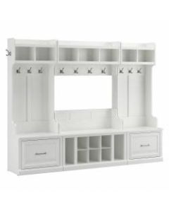 kathy ireland Home by Bush Furniture Woodland Full Entryway Storage Set With Coat Rack And Shoe Bench With Drawers, White Ash, Standard Delivery