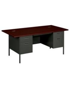 HON Metro Classic Double-Pedestal Desk, Mahogany/Charcoal