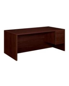 HON 10500 Series Single-Pedestal Desk, Pedestal On Right, Mates With Left Return, Mahogany