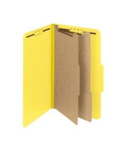 Smead Pressboard Classification Folders With SafeSHIELD Fasteners, 2 Dividers, Legal Size, 60% Recycled, Yellow, Box Of 10