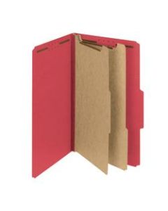 Smead Pressboard Classification Folders With SafeSHIELD Fasteners, 2 Dividers, Legal Size, 60% Recycled, Bright Red, Box Of 10