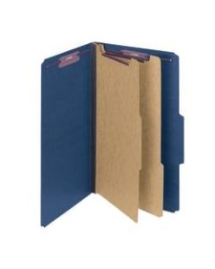 Smead Pressboard Classification Folders With SafeSHIELD Fasteners, 2 Dividers, Legal Size, 60% Recycled, Dark Blue, Box Of 10