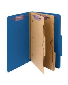 Smead Pressboard Classification Folders With Pocket-Style Divider And SafeSHIELD Fastener, Legal Size, 50% Recycled, Dark Blue, Box of 10