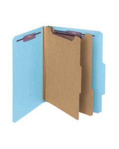 Smead Pressboard Classification Folders With SafeSHIELD Fasteners, 2 Dividers, Letter Size, 60% Recycled, Blue, Box Of 10