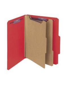 Smead Pressboard Classification Folders With SafeSHIELD Fasteners, 2 Dividers, Letter Size, 60% Recycled, Bright Red, Box Of 10