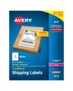 Avery Permanent Shipping Labels With TrueBlock Technology, 5912, 5 1/2in x 8 1/2in, White, Box Of 500