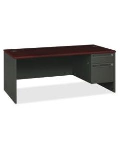 HON 38000 Series Right Pedestal Desk, Mahogany/Charcoal