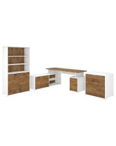 Bush Business Furniture Jamestown 72inW L-Shaped Desk With Lateral File Cabinet And 5-Shelf Bookcase, Fresh Walnut/White, Premium Installation