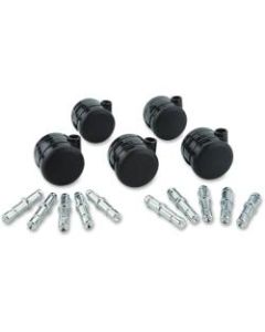 Master Mfg. Co Deluxe Duet Non-Hooded Chair Mat Caster Set - Includes 5 wheels and 10 stems; 5 each: 7/16in Dia. x 7/8in Long and 3/8in Dia. x 7/8in Long, 110 lbs./Caster, Matte Black Finish