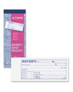 TOPS Money Receipt Book - 15 lb - 2 PartCarbonless Copy - 7.25in x 2.75in Form Size - 2 3/4in x 8 1/2in Sheet Size - White, Canary - Blue Print Color - 1 Each