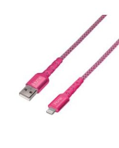 iHome Nylon Braided Lightning To USB-A Cable, 10ft, Pink