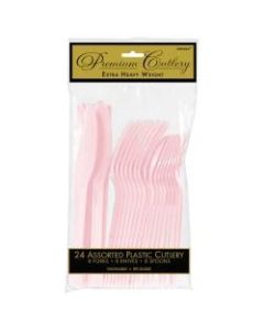 Amscan Premium Plastic Assorted Cutlery Packs, Blush Pink, 24 Pieces Per Pack, Set Of 5 Packs