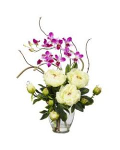 Nearly Natural 21 1/2inH Silk Peony & Orchid Arrangement With Vase