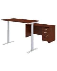 Bush Business Furniture Studio C 60inW Electric Height Adjustable Standing Desk with Credenza and Mobile File Cabinet, Hansen Cherry, Standard Delivery