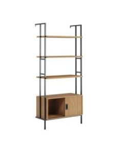 Sauder New Hyde 75inH Wall-Mounted 4-Shelf Bookcase, Serene Walnut
