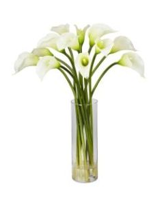 Nearly Natural 20inH Silk Mi Calla Lily Flower Arrangement With Vase