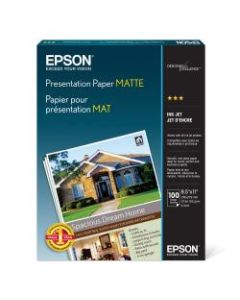 Epson Presentation Paper, Matte, Letter Size (8 1/2in x 11in), 27 Lb, Pack Of 100 Sheets, # S041062