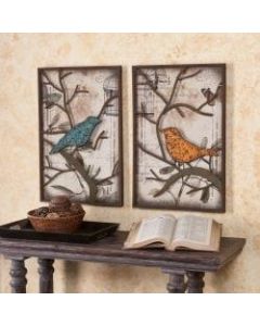 Southern Enterprises Bird Wall Panels, 24inH x 16inW x 1 1/2inD, Turquoise/Yellow Orange, Set Of 2