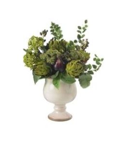 Nearly Natural 15inH Silk Artichoke And Hydrangea Arrangement With Ceramic Vase