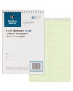 Business Source Steno Notebook - 60 Sheets - Coilock - Gregg Ruled - 6in x 9in - Green Tint Paper - Stiff-back - 1Each