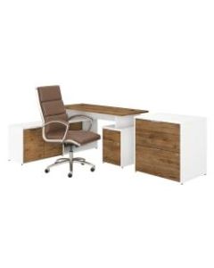 Bush Business Furniture Jamestown 60inW L-Shaped Desk With Lateral File Cabinet And High-Back Office Chair, Fresh Walnut/White, Standard Delivery