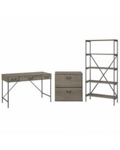 kathy ireland Home by Bush Furniture Ironworks 48inW Writing Desk With Lateral File Cabinet And 5-Shelf Bookcase, Restored Gray, Standard Delivery
